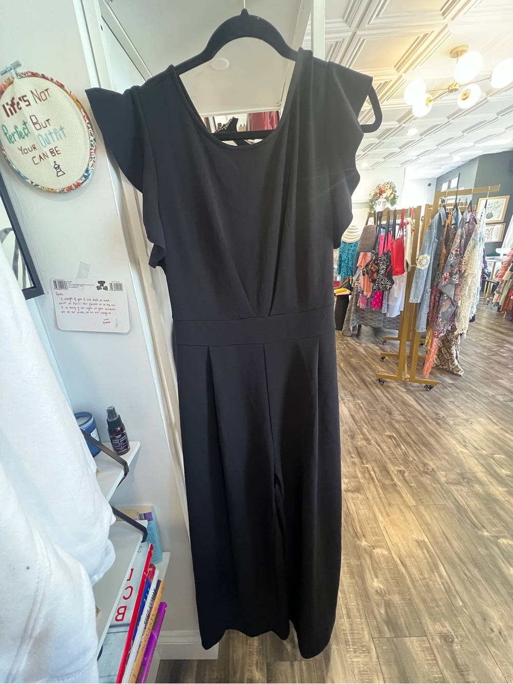 Black Flutter-Sleeve Wide-Leg Jumpsuit